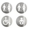 kit Placa inox sinalizacao porta banheiro deficiente cadeirante unissex trocador
