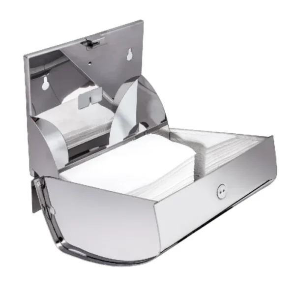 Toalheiro Inox Polido Papel Interfolhado Chave Visium 600 Folhas