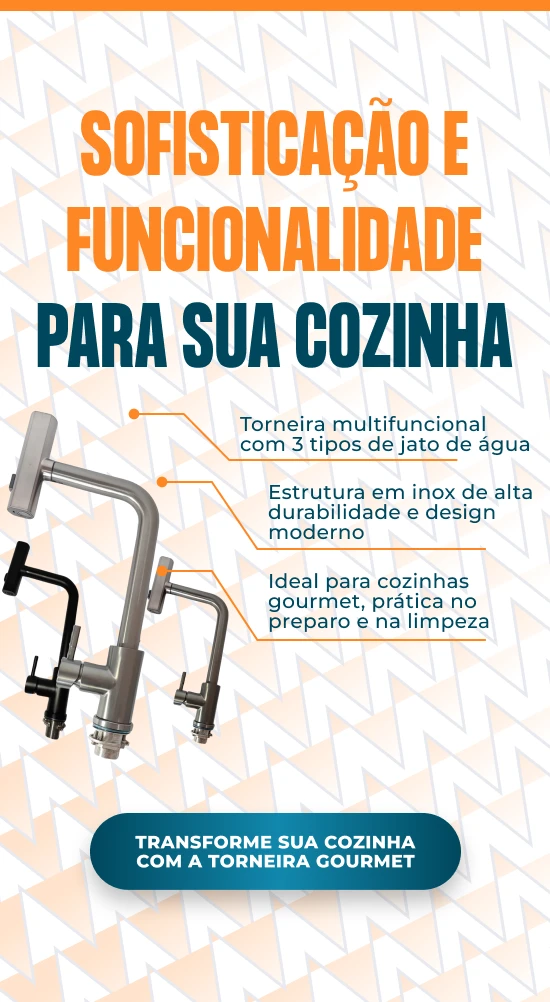 BANNER A CASA E DECORACAO Torneira Gourmet Bancada Inox Cabeca Chata 3x1 mobile
