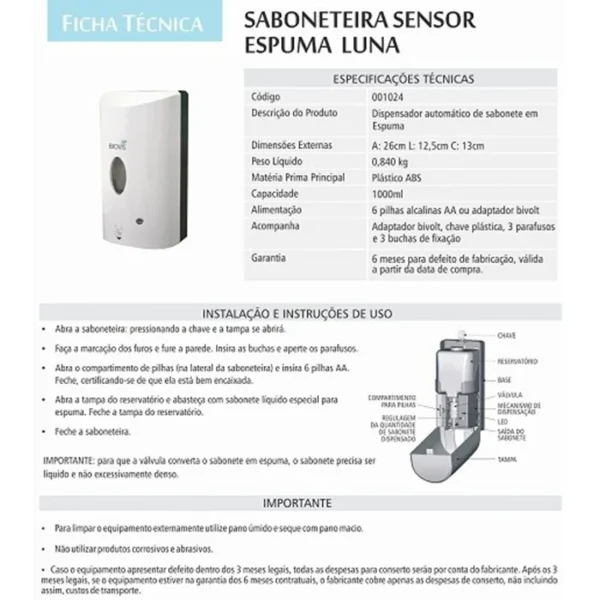 Dispenser Automático Sabonete Espuma Visor Chave Sensor Maos - Imagem 5