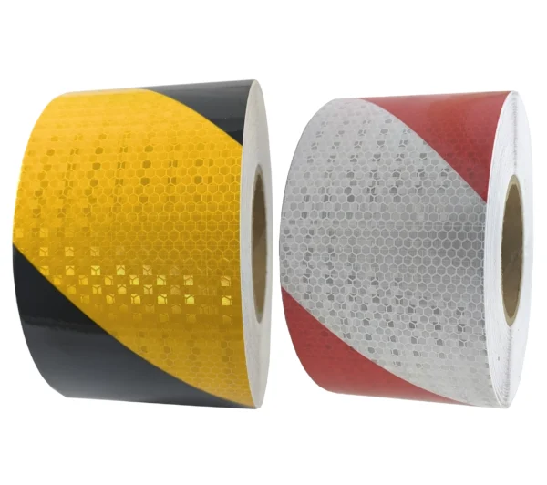 Faixa adesiva listrada transito refletiva alerta carga descarga caminhao branca vermelha amarela