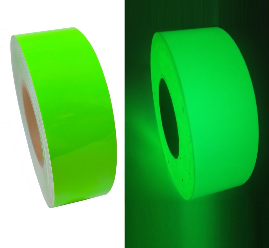 faixa fita adesivo brilha escuro fotoluminescente verde luz rolo menor
