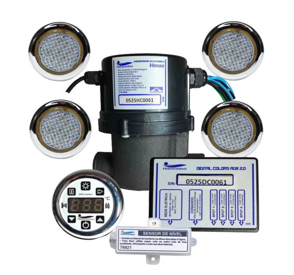 aquecedor Hcromo iluminacao banheira spa led rgb hidroconfort 4 spots